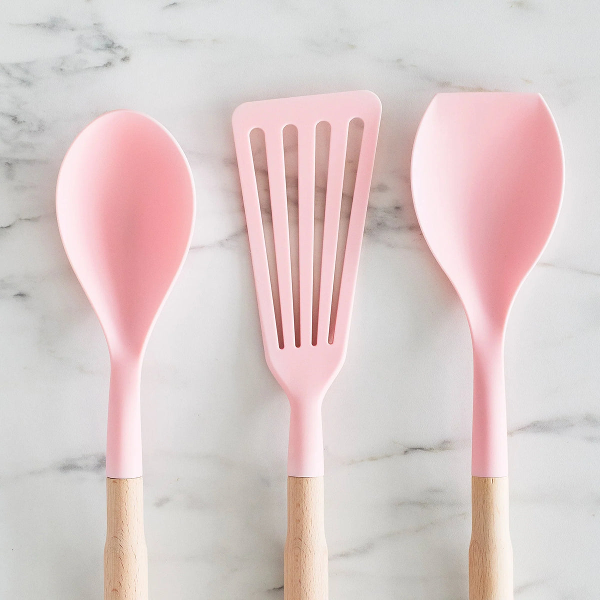 GreenLife Nylon & Wood Cooking Utensils with Ceramic Crock, 7-Piece Set | Pink