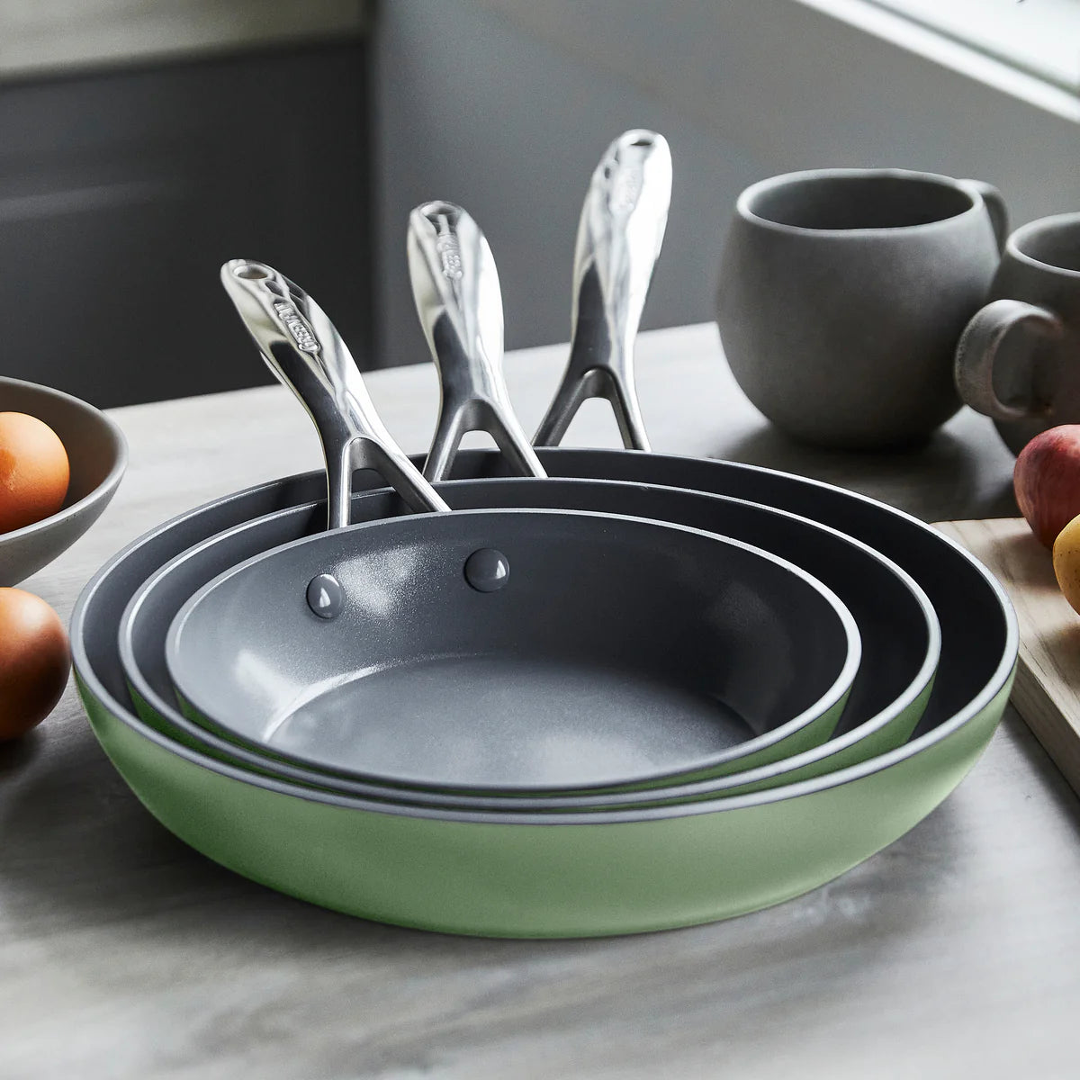 Valencia Pro Ceramic Nonstick 8", 9.5", and 11" Frypan Set | Sage