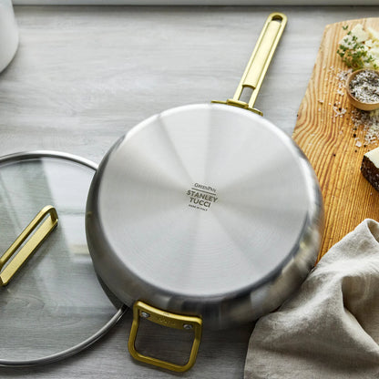 Stanley Tucci™ Stainless Steel Ceramic Nonstick 12" Frypan with Lid | Champagne Handle