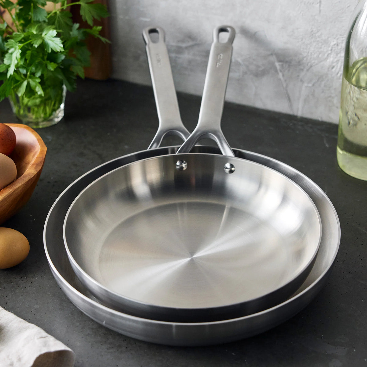 Bobby Flay by GreenPan Chef Series Uncoated Stainless Steel 10" and 12" Frypan Set
