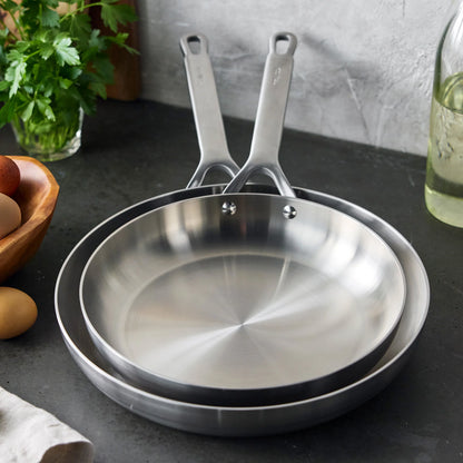Bobby Flay by GreenPan Chef Series Uncoated Stainless Steel 10" and 12" Frypan Set