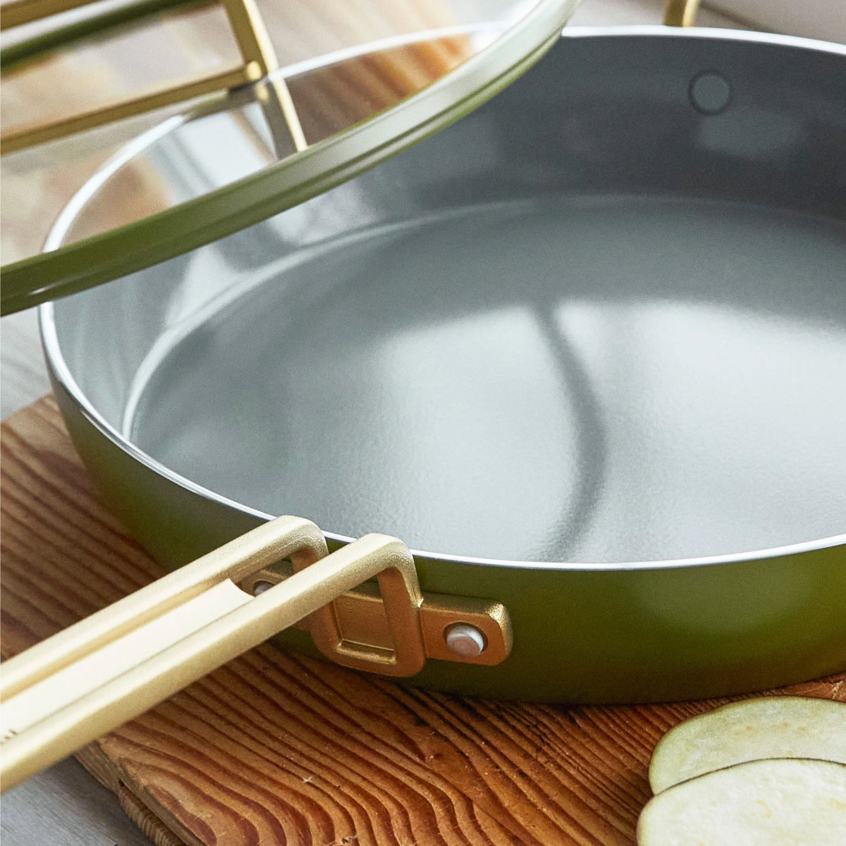 Stanley Tucci™ Ceramic Nonstick 12" Frypan with Lid | Tuscan Olive