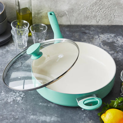 Rio Ceramic Nonstick 5-Quart Sauté Pan with Lid | Turquoise