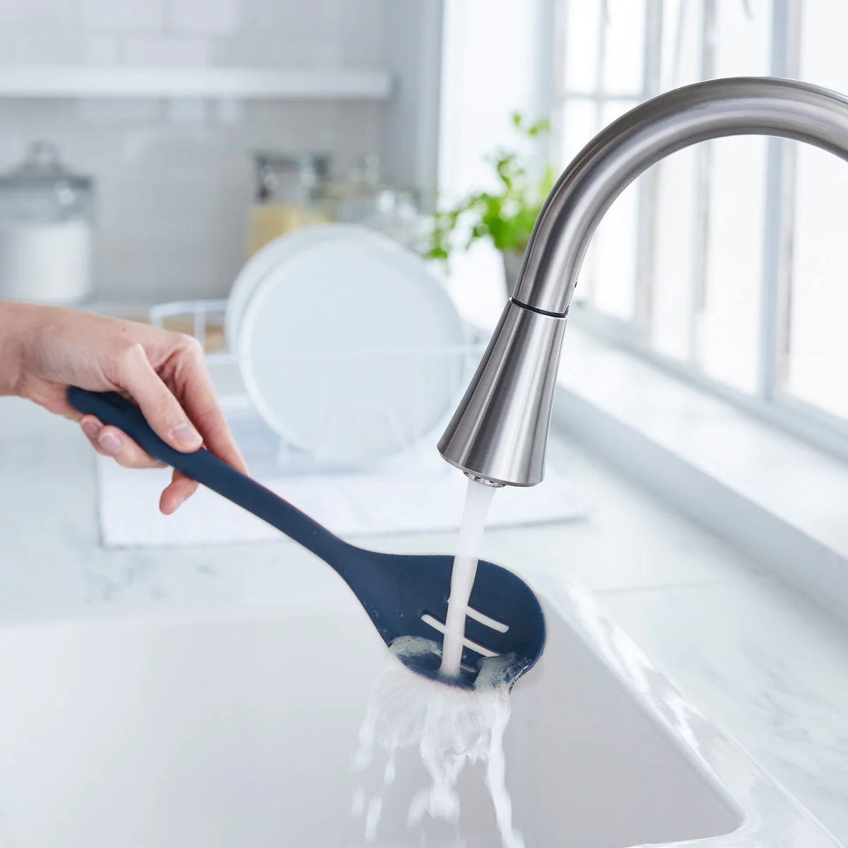 Platinum Silicone Slotted Spoon | Navy