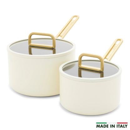 Stanley Tucci™ Ceramic Nonstick 4-Piece Saucepan Set | Carrara White
