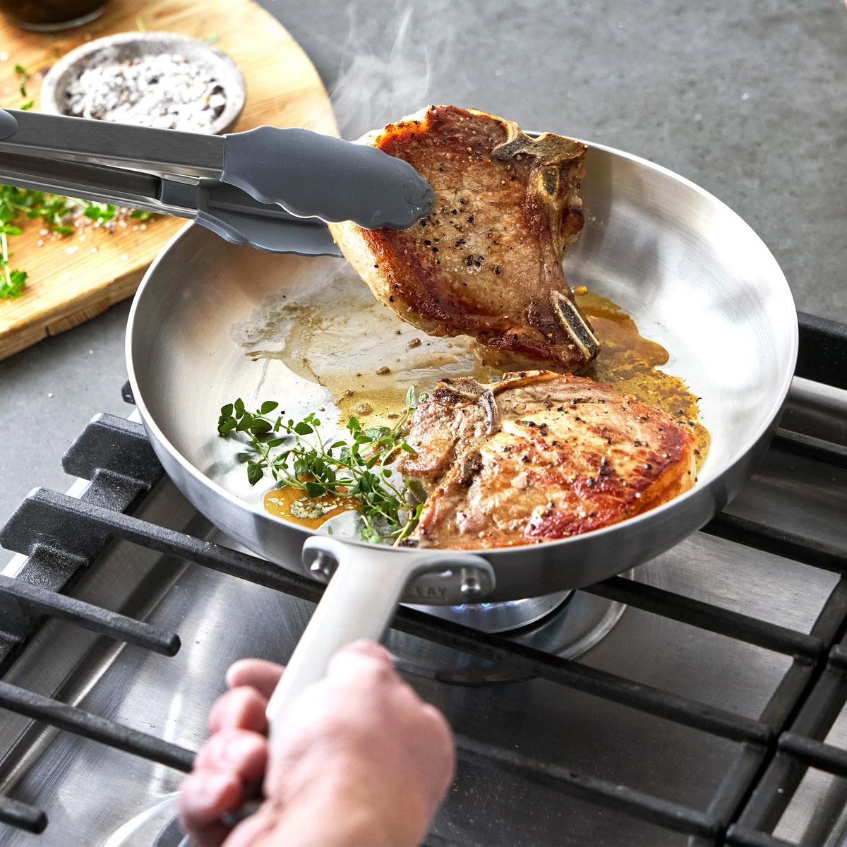Bobby Flay by GreenPan Chef Series Uncoated Stainless Steel 10" and 12" Frypan Set