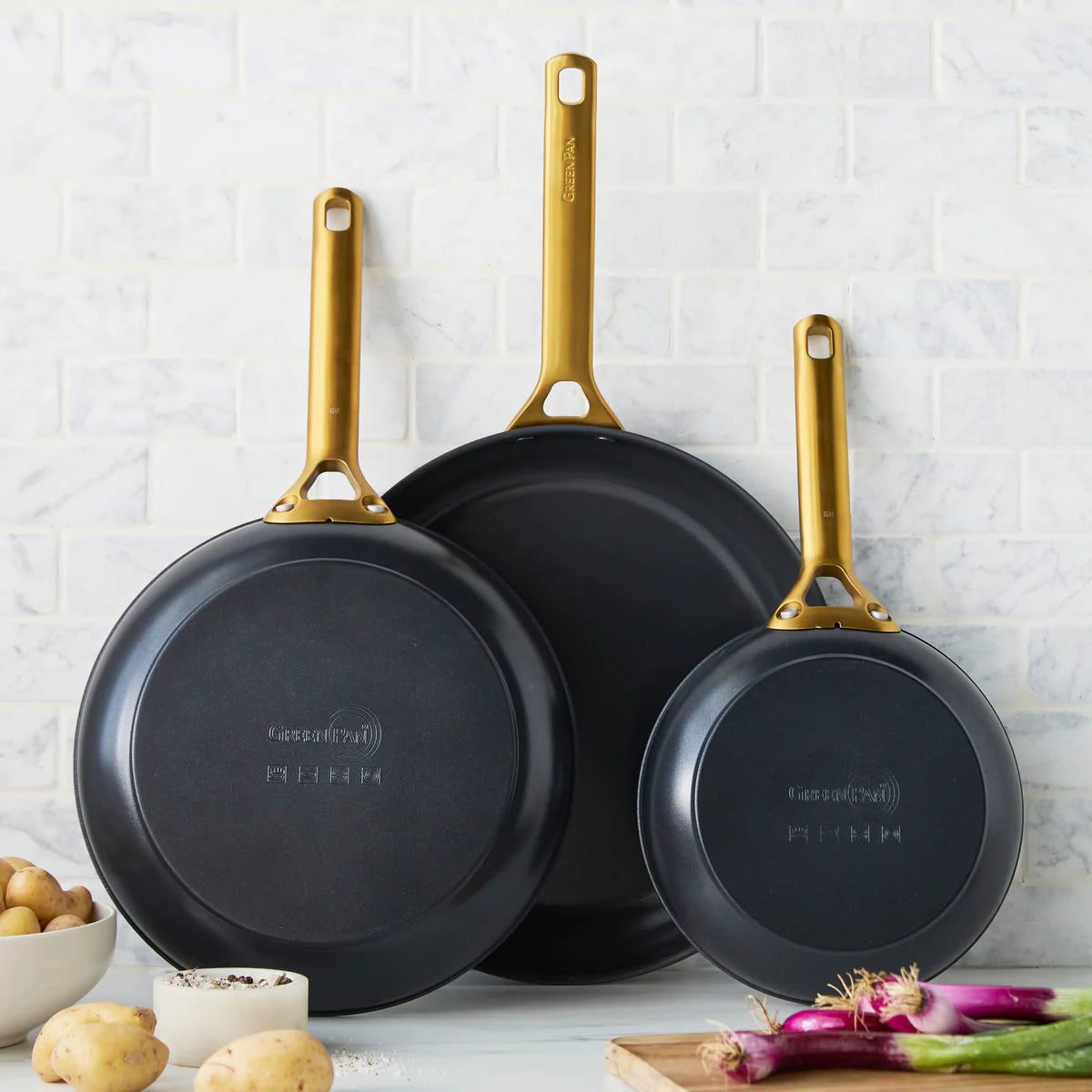 Reserve Pro Ceramic Nonstick 8", 10" and 12" Frypan Set | Black