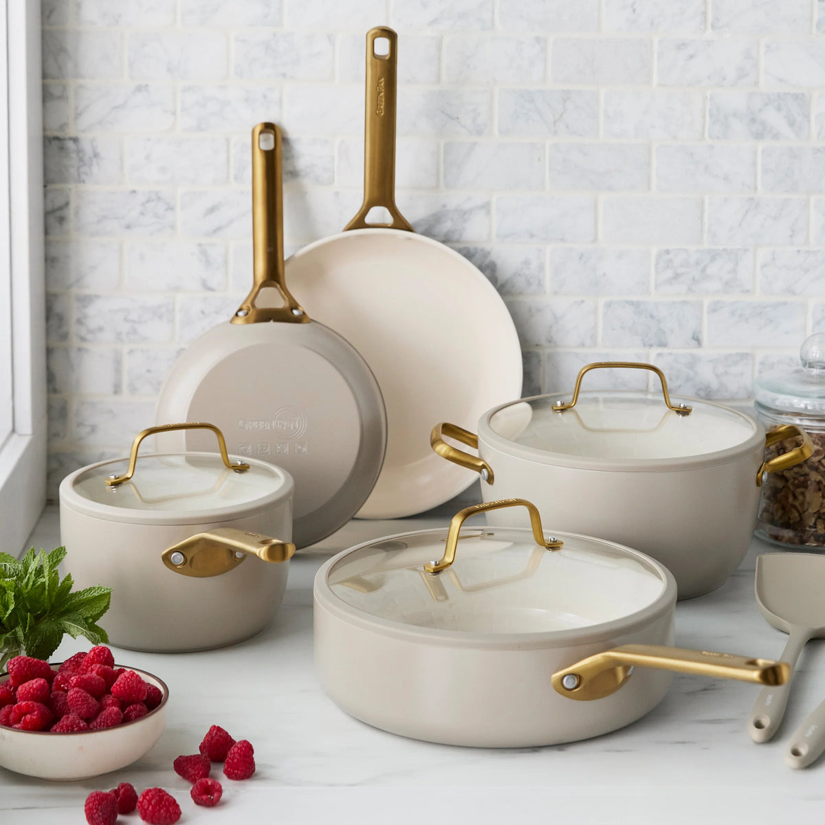 Reserve Pro Ceramic Nonstick 10-Piece Cookware Set | Macadamia