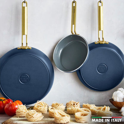 Stanley Tucci™ Ceramic Nonstick 8", 10" and 12" Frypan Set | Marino Blue