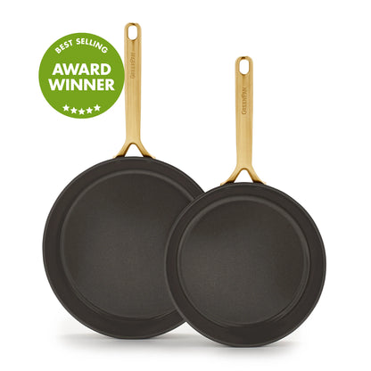 GP5 Colors Ceramic Nonstick 9.5" and 11" Frypan Set with Champagne Handles | Cocoa