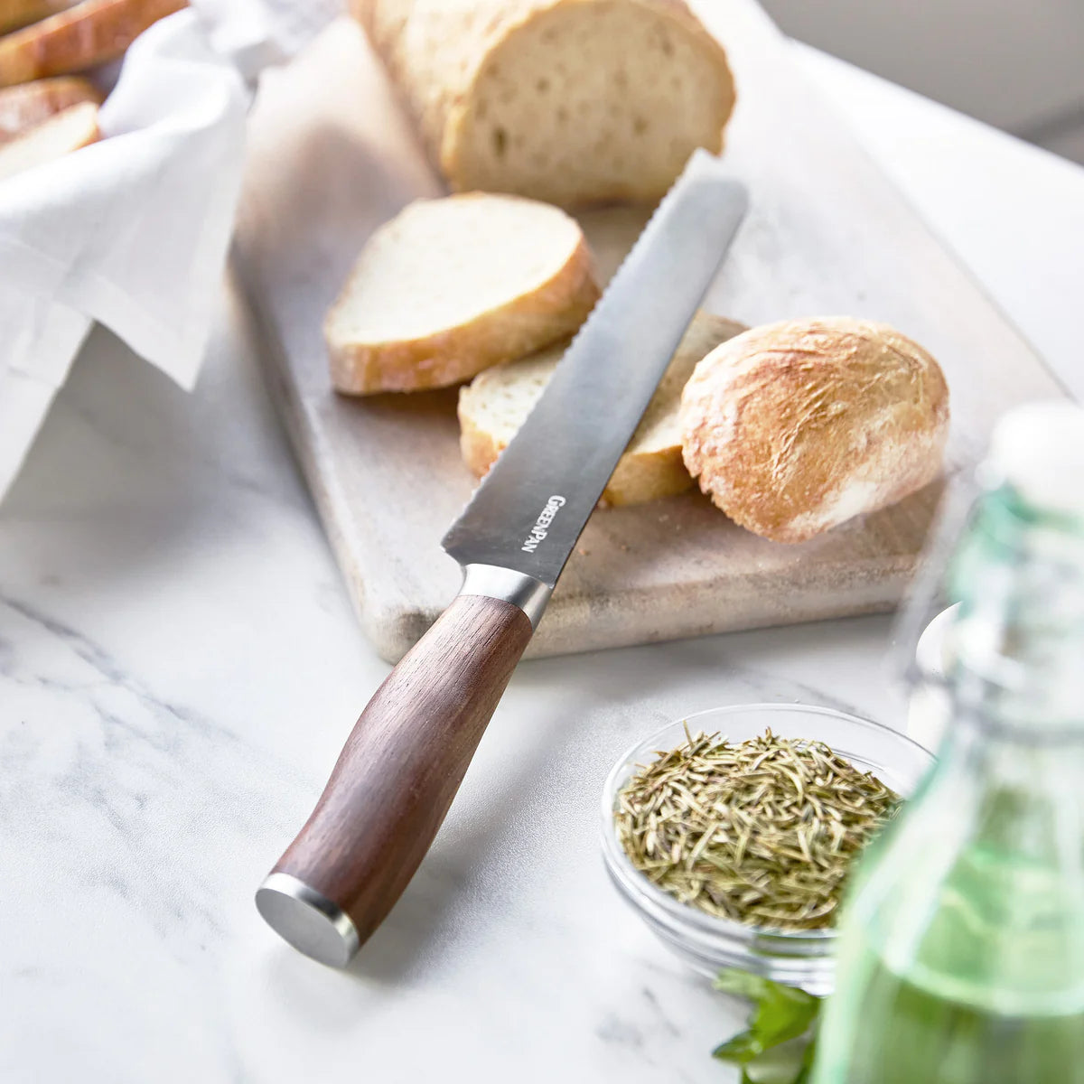 Premiere Titanium Cutlery 8" Bread Knife with Walnut Handle