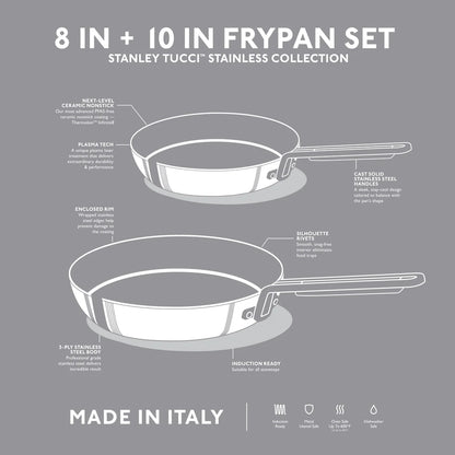 Stanley Tucci™ Stainless Steel Ceramic Nonstick 8" & 10" Frypan Set | Champagne Handles