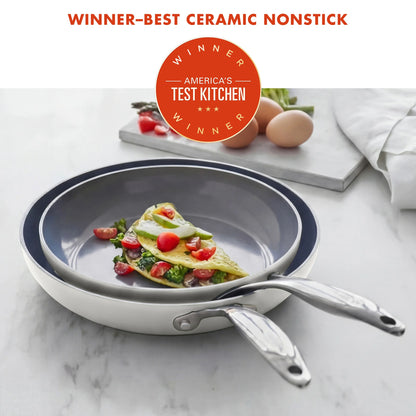 Valencia Pro Ceramic Nonstick 9.5" and 11" Frypan Set | Cream