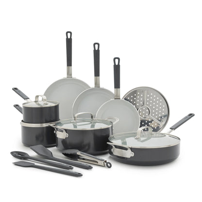 Bobby Flay by GreenPan Professional Ceramic Nonstick 16-Piece Cookware Set | Graphite
