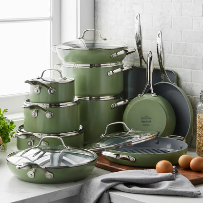 Valencia Pro Ceramic Nonstick 19-Piece Cookware Set | Sage