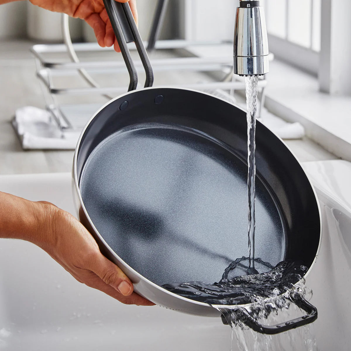 Stanley Tucci™ Stainless Steel Ceramic Nonstick 12" Frypan with Lid | Black Handle