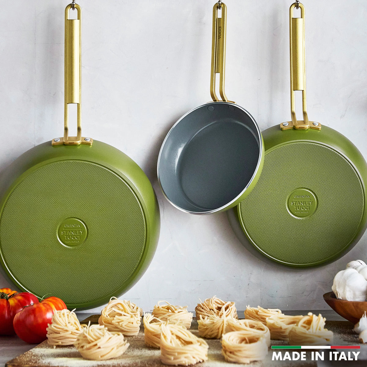 Stanley Tucci™ Ceramic Nonstick 8", 10" and 12" Frypan Set | Tuscan Olive