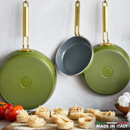 Stanley Tucci™ Ceramic Nonstick 8", 10" and 12" Frypan Set | Tuscan Olive