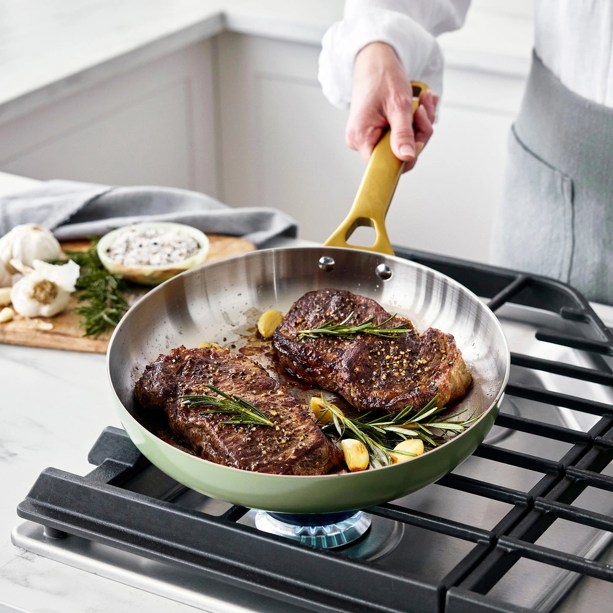 Reserve Pro Uncoated Stainless Steel 10" and 12" Frypan Set | Sage