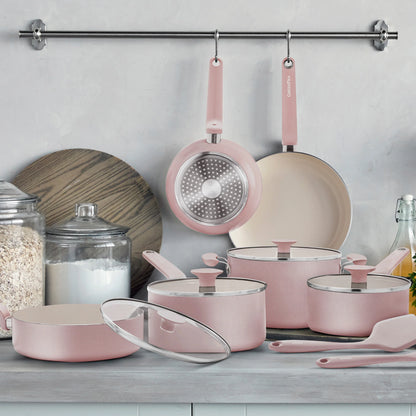 Rio Advanced Ceramic Nonstick 12-Piece Cookware Set | Pink