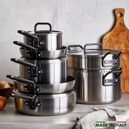 Stanley Tucci™ Stainless Steel Ceramic Nonstick 11-Piece Cookware Set | Black Handles