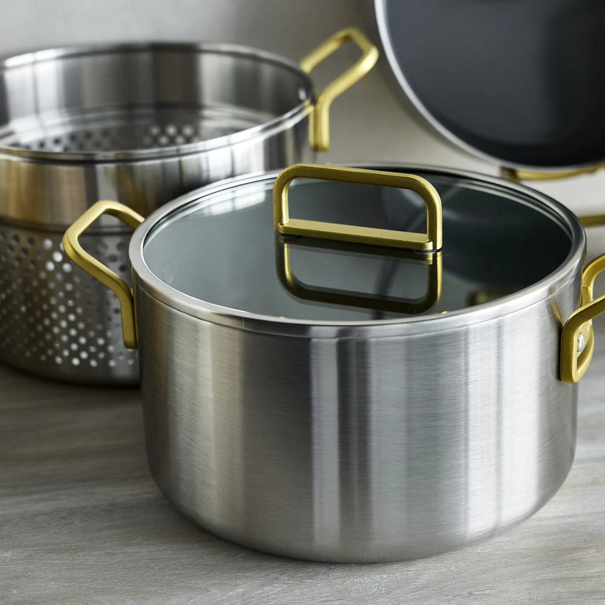 Stanley Tucci™ Stainless Steel Ceramic Nonstick 11-Piece Cookware Set | Champagne Handles