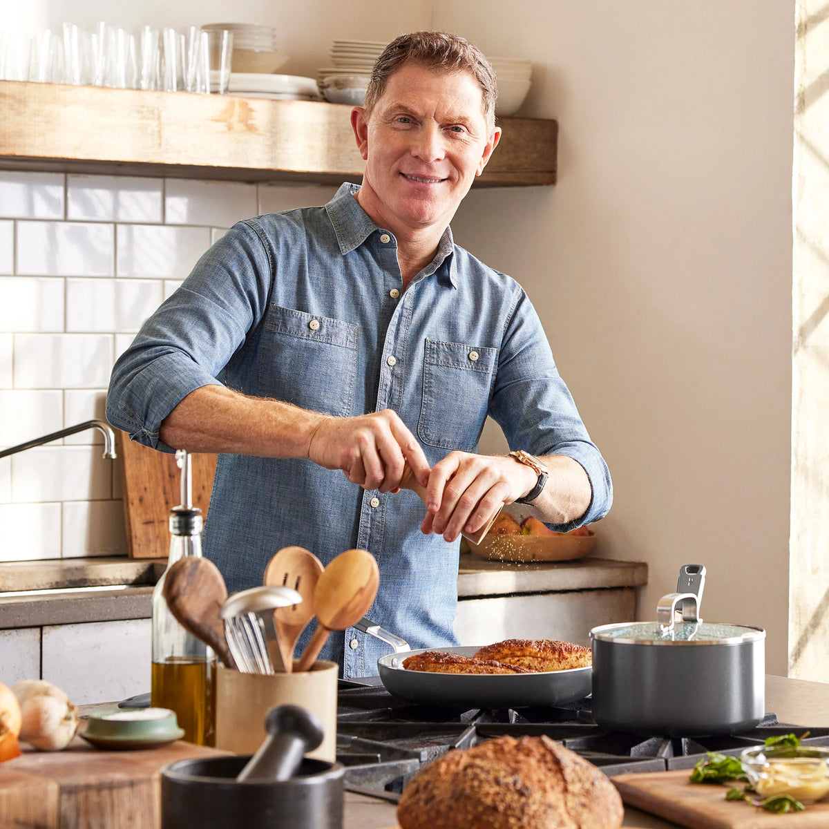 Bobby Flay by GreenPan Professional Ceramic Nonstick 18" x 11" Double Burner Griddle | Graphite