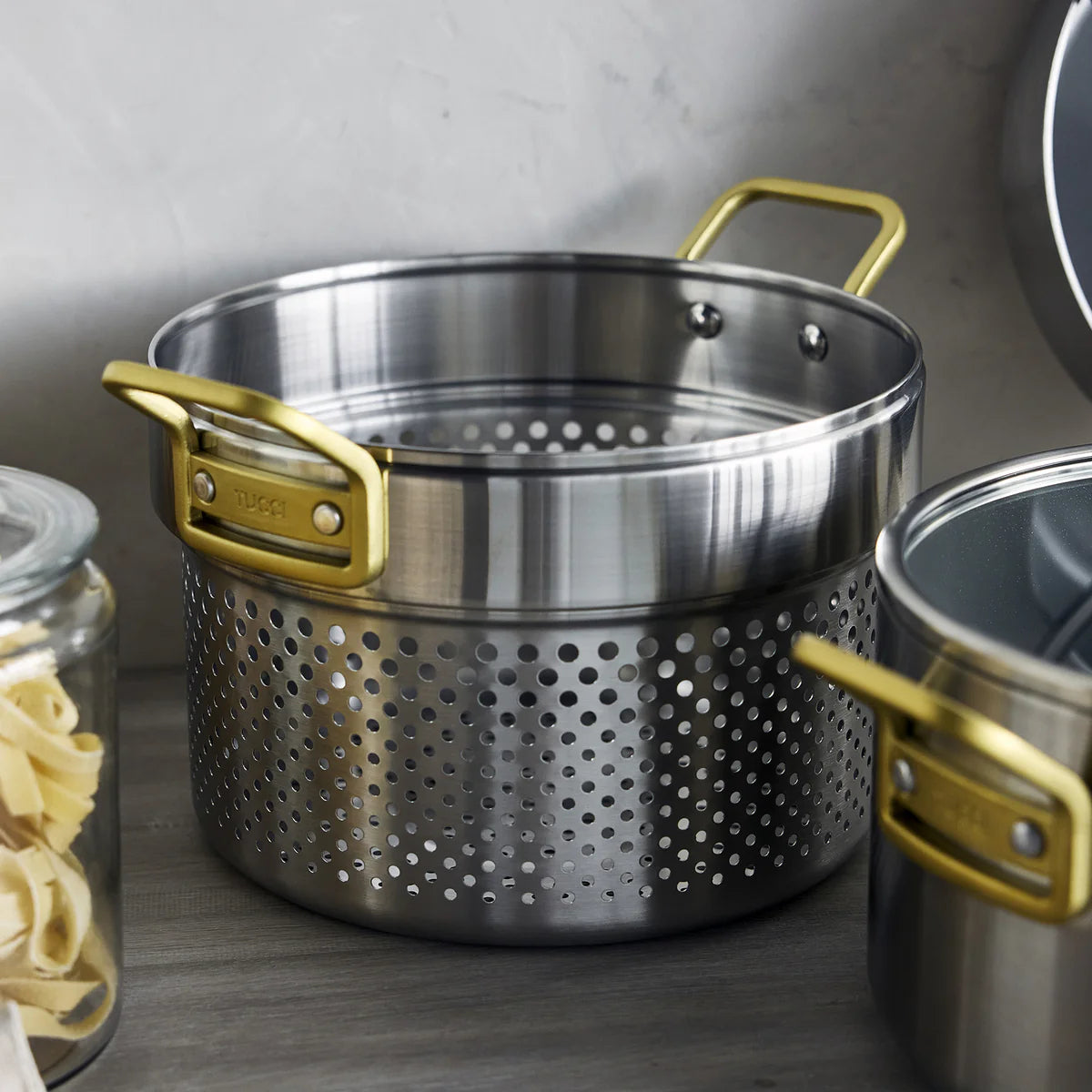 Stanley Tucci™ Stainless Steel Ceramic Nonstick 11-Piece Cookware Set | Champagne Handles