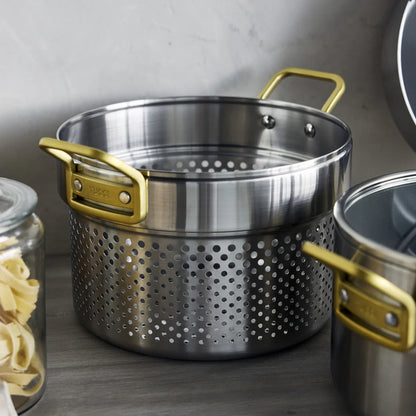 Stanley Tucci™ Stainless Steel Ceramic Nonstick 11-Piece Cookware Set | Champagne Handles