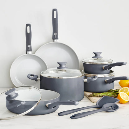 Dover Ceramic Nonstick 12-Piece Cookware Set | Charcoal Gray