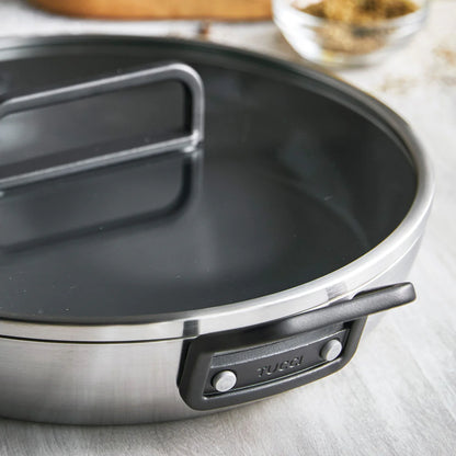 Stanley Tucci™ Stainless Steel Ceramic Nonstick 12" Frypan with Lid | Black Handle