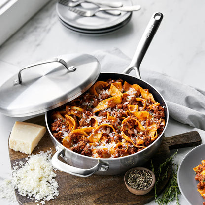 GP5 Stainless Steel 4-Quart Sauté Pan with Lid and Helper Handle | Mirror Handles