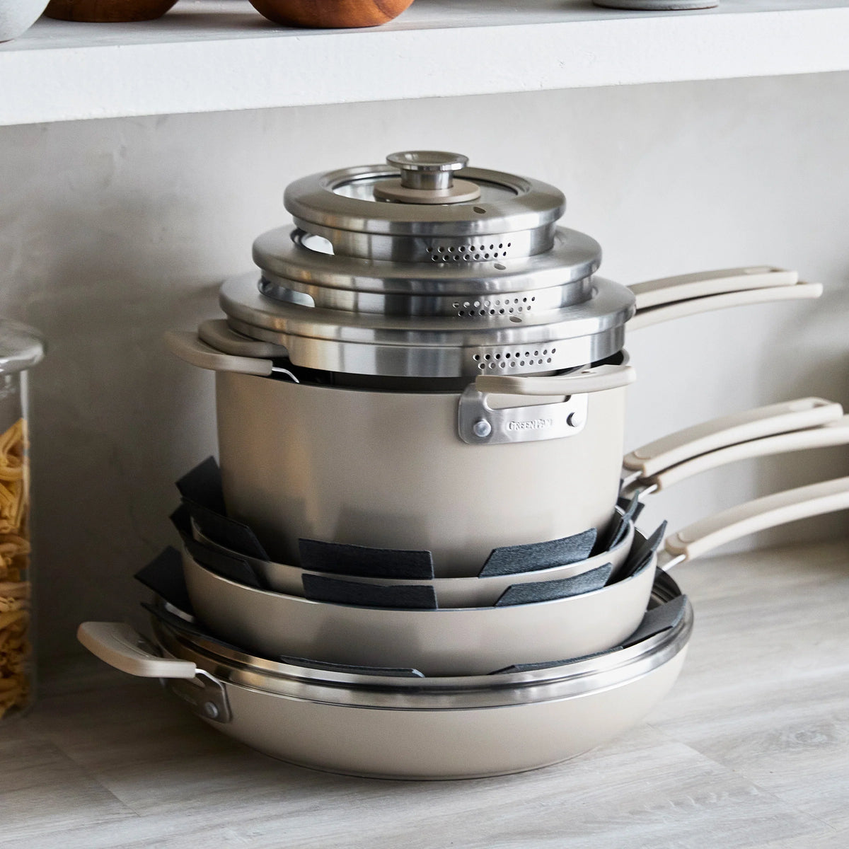 Space Saving Stack Ceramic Nonstick 11-Piece Cookware Set | Taupe