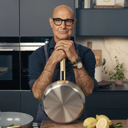 Stanley Tucci™ Stainless Steel Ceramic Nonstick 11-Piece Cookware Set | Champagne Handles