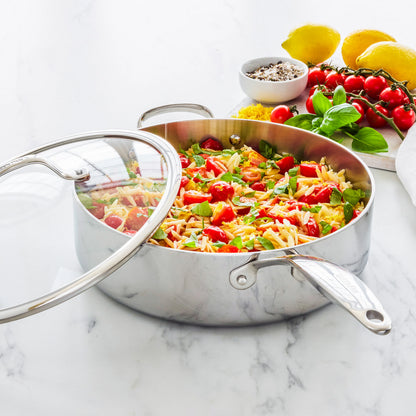 Valencia Pro Stainless Steel Uncoated 5-Quart Sauté Pan with Lid
