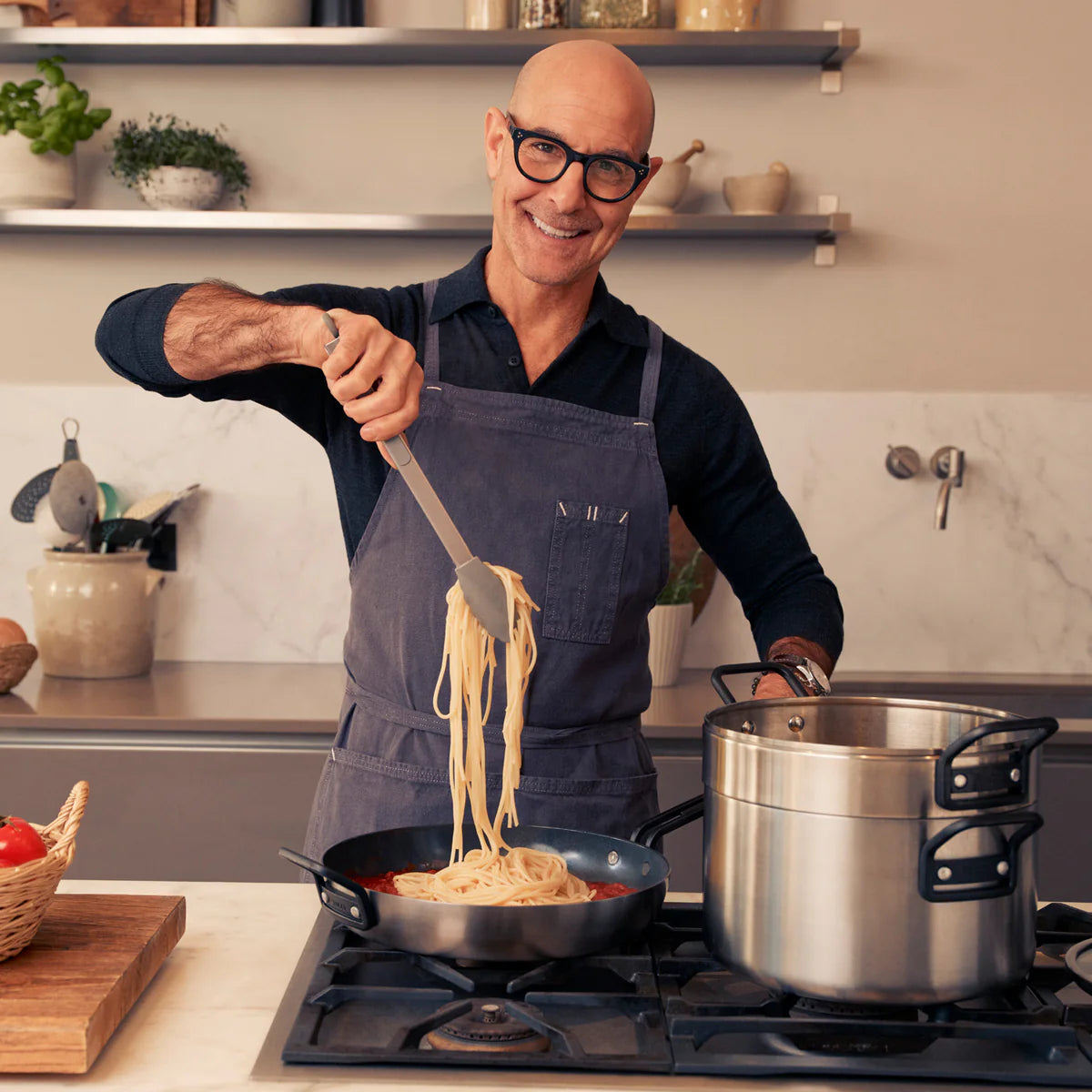 Stanley Tucci™ Stainless Steel Ceramic Nonstick 11-Piece Cookware Set | Black Handles