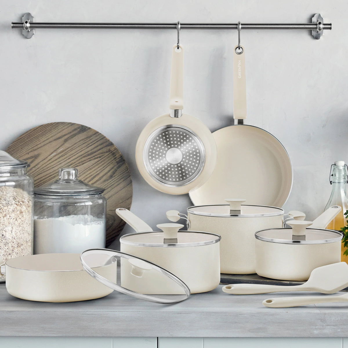 Rio Advanced Ceramic Nonstick 12-Piece Cookware Set | Cream