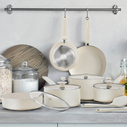 Rio Advanced Ceramic Nonstick 12-Piece Cookware Set | Cream