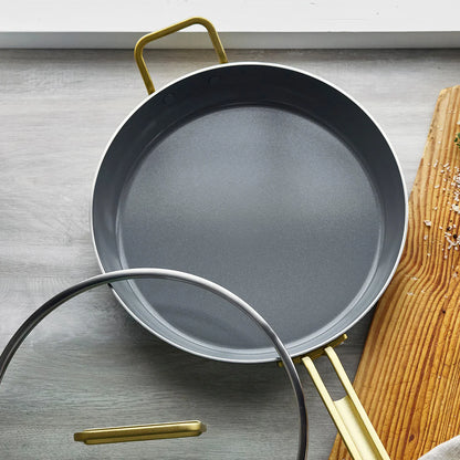Stanley Tucci™ Stainless Steel Ceramic Nonstick 12" Frypan with Lid | Champagne Handle