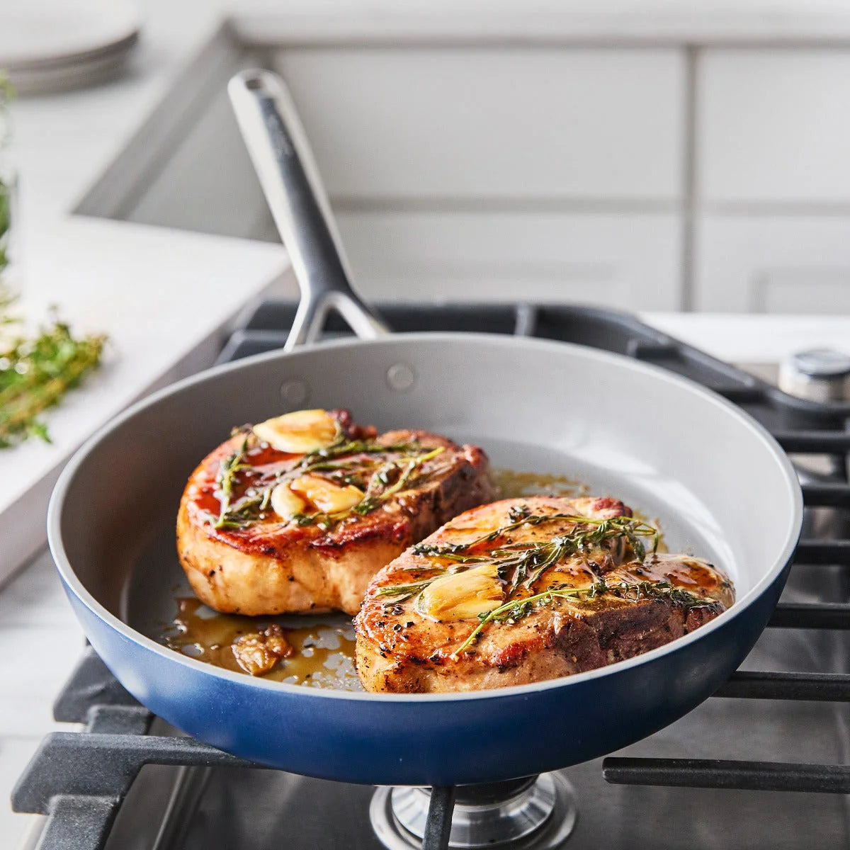 GP5 Colors Ceramic Nonstick 9.5" and 11" Frypan Set with Mirror Handles | Oxford Blue