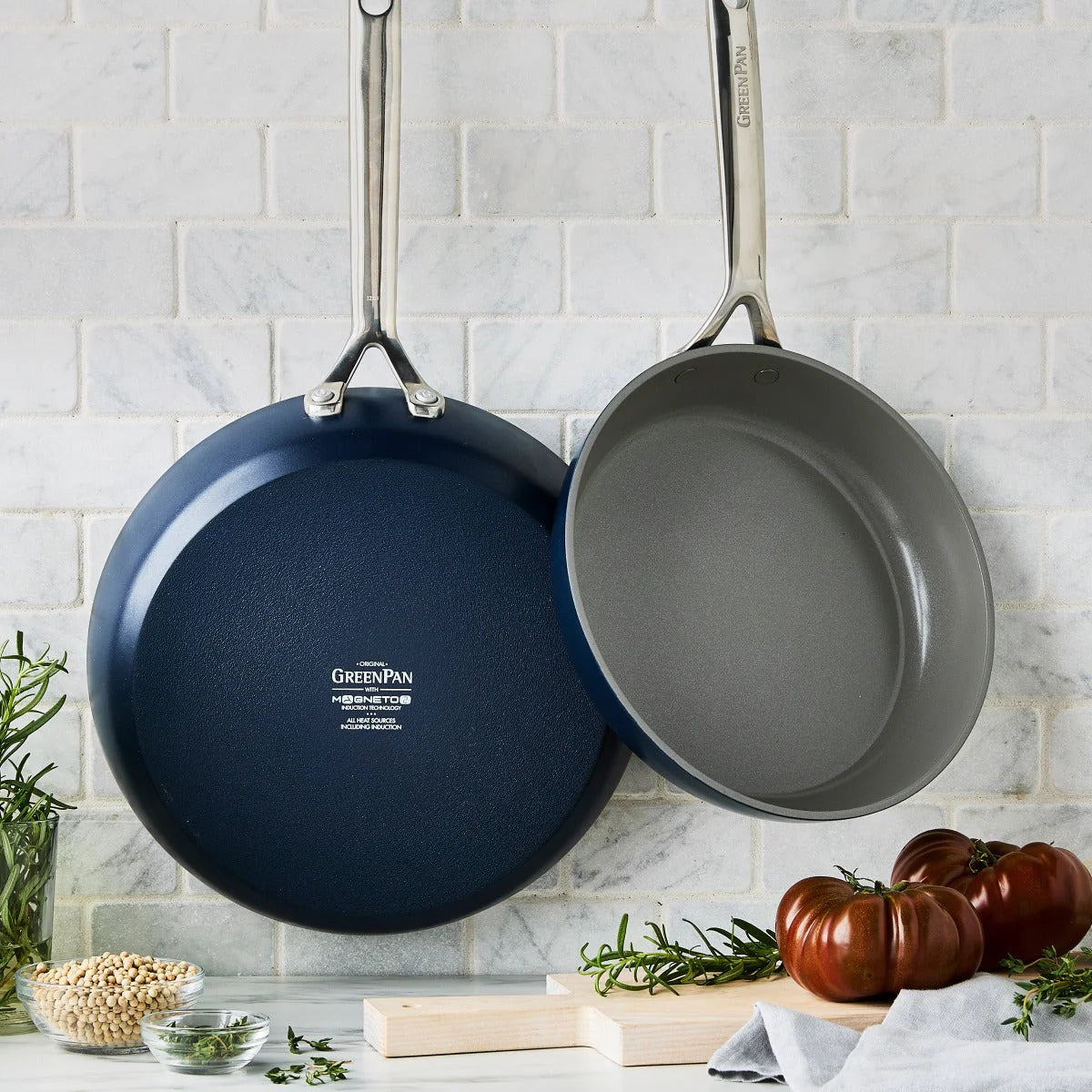 GP5 Colors Ceramic Nonstick 9.5" and 11" Frypan Set with Mirror Handles | Oxford Blue