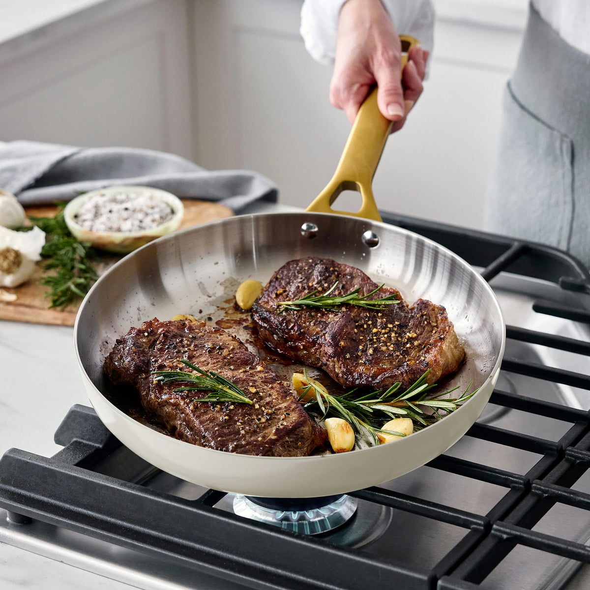 Reserve Pro Uncoated Stainless Steel 12-Piece Cookware Set | Cream