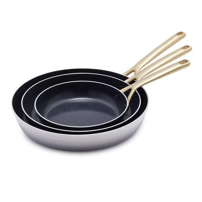 GP5 Stainless Steel 8", 10" and 12" Frypan Set | Champagne Handles
