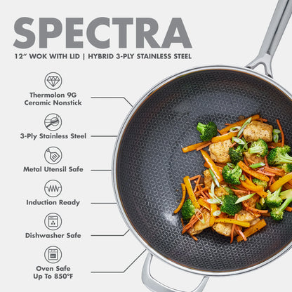 Spectra Thermobond Hybrid Ceramic Nonstick 12" Wok with Lid