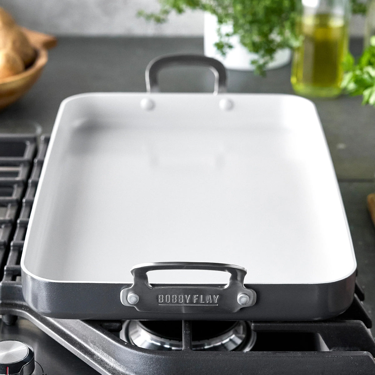 Bobby Flay by GreenPan Professional Ceramic Nonstick 18" x 11" Double Burner Griddle | Graphite