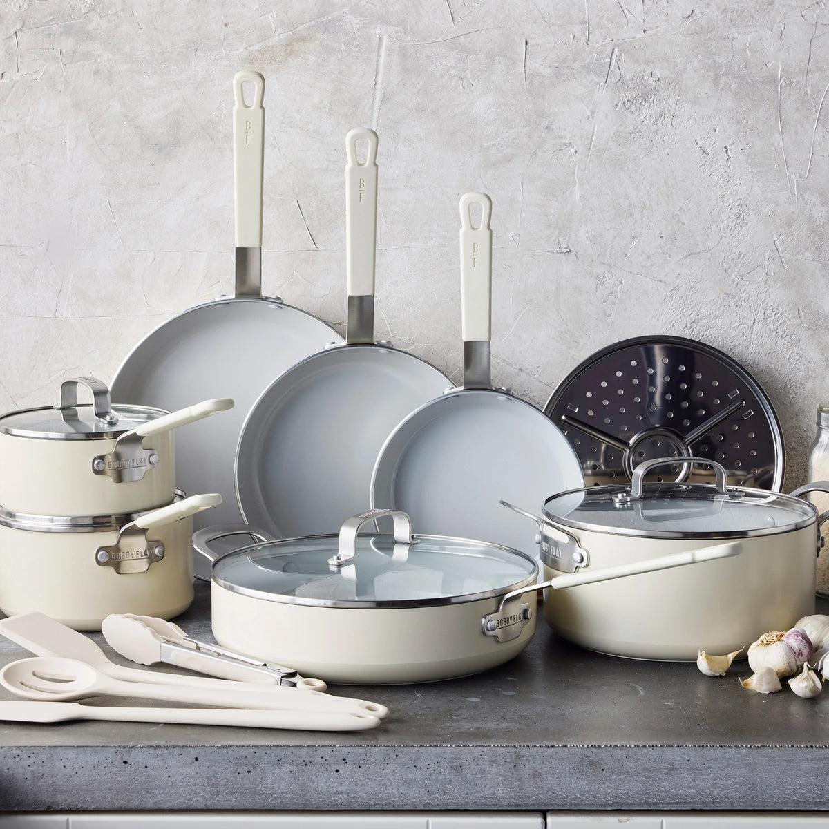 Bobby Flay by GreenPan Professional Ceramic Nonstick 16-Piece Cookware Set | Cream