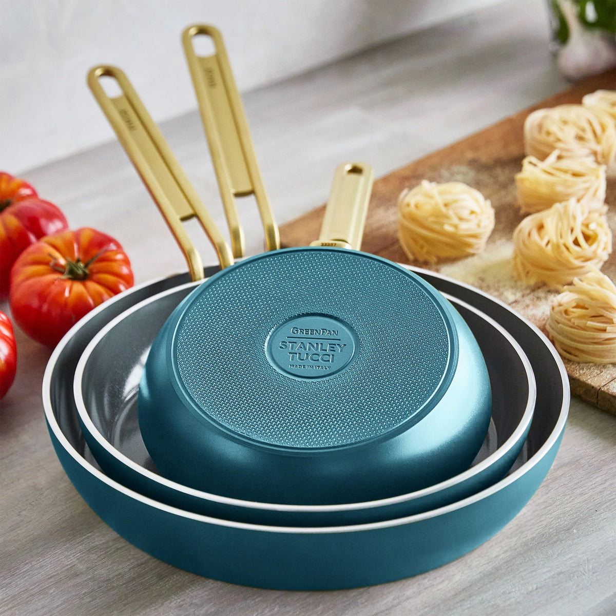 Stanley Tucci™ Ceramic Nonstick 8", 10" and 12" Frypan Set | Venetian Teal