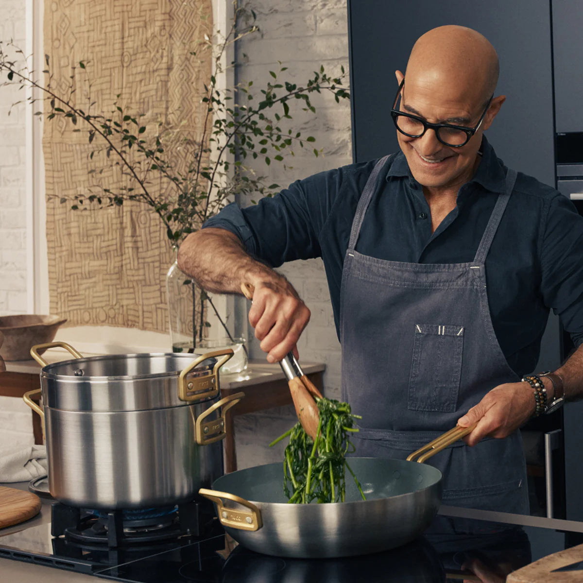 Stanley Tucci™ Stainless Steel Ceramic Nonstick 11-Piece Cookware Set | Champagne Handles