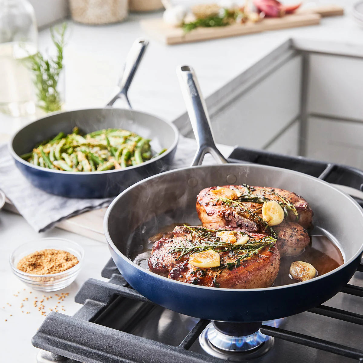 GP5 Colors Ceramic Nonstick 11-Piece Cookware Set with Mirror Handles | Oxford Blue