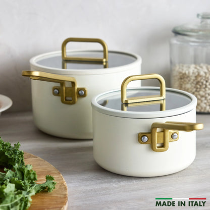 Stanley Tucci™ Ceramic Nonstick 4-Piece Saucepan Set | Carrara White